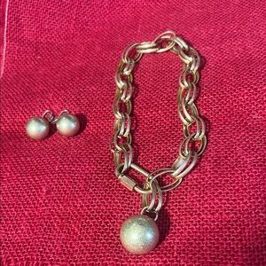 Gold-Tone Necklace with Ball Charm and Matching Earrings